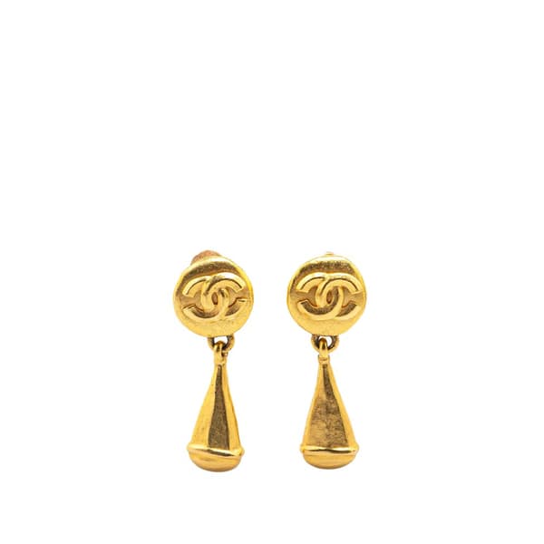 Pre-owned Chanel Gold Plated CC Drop Clip on Earrings Gold