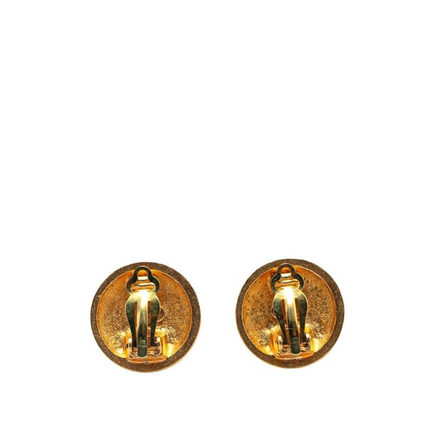 Pre-owned Chanel Gold Plated CC Round Clip On Earrings Gold