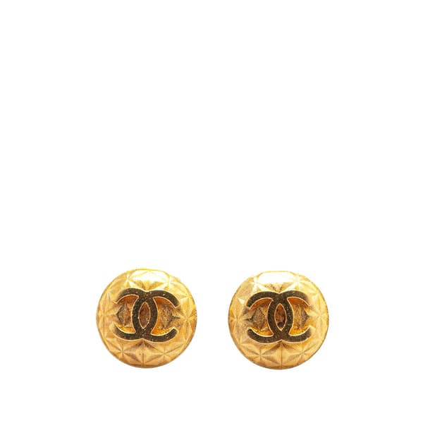 Pre-owned Chanel Gold Plated CC Round Clip On Earrings Gold