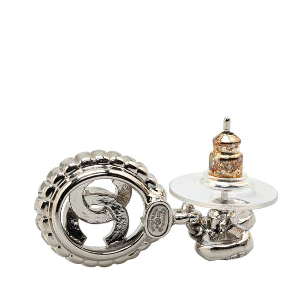 Pre-owned Chanel Silver CC Rhinestones Push Back Earrings Silver