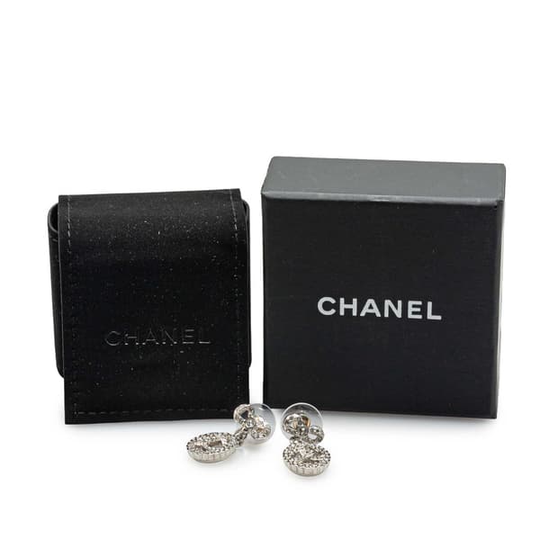 Pre-owned Chanel Silver CC Rhinestones Push Back Earrings Silver