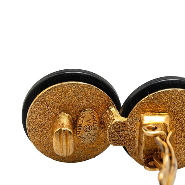 Pre-owned Chanel Gold Plated Enamel CC Double Disc Clip On Earrings Black