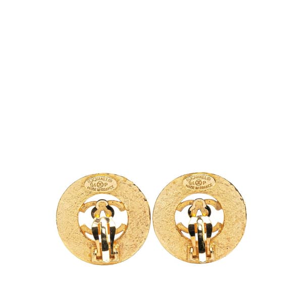 Pre-owned Chanel Gold Plated CC Round Clip On Earrings Gold