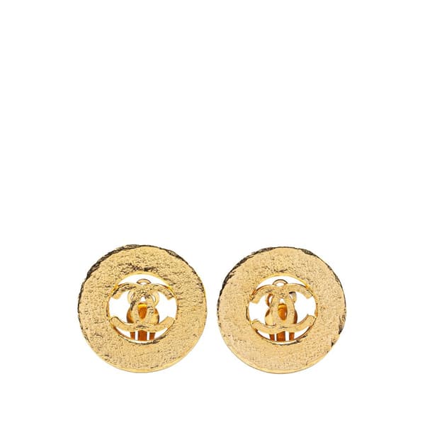 Pre-owned Chanel Gold Plated CC Round Clip On Earrings Gold