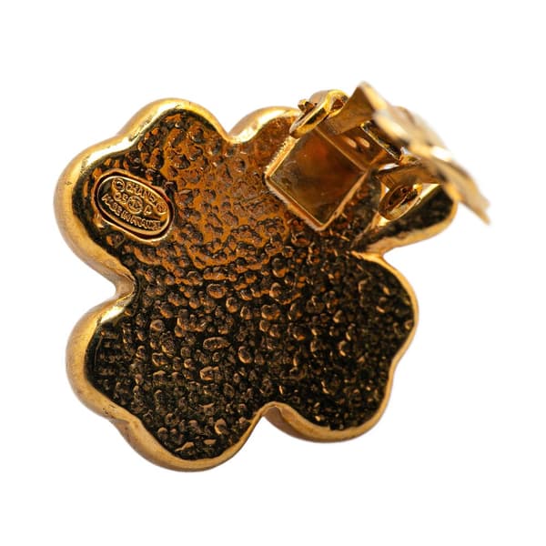 Pre-owned Chanel Gold Plated Enamel Clover Clip On Earrings Pink