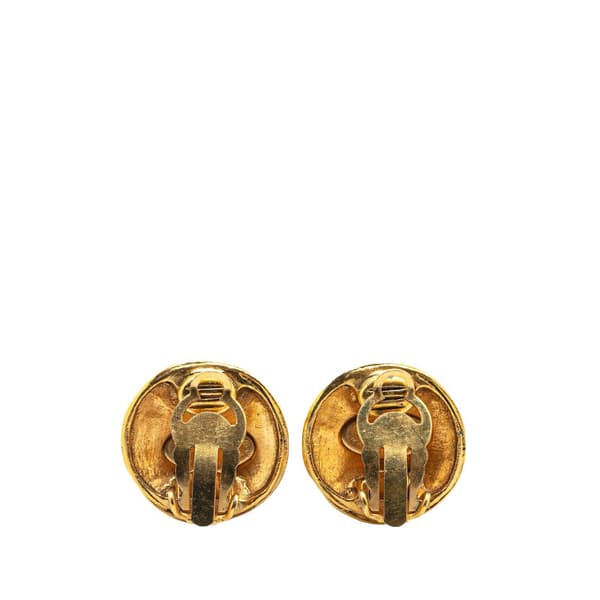 Pre-owned Chanel Gold Plated CC Round Clip On Earrings Gold