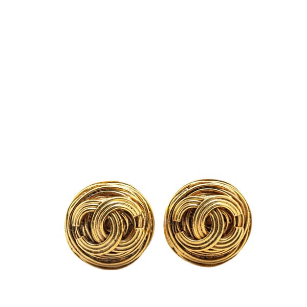 Pre-owned Chanel Gold Plated CC Round Clip On Earrings Gold