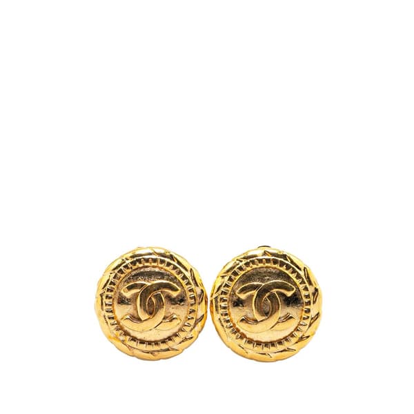 Pre-owned Chanel Gold Plated CC Round Clip On Earrings Gold