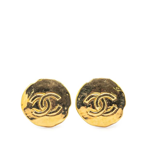 Pre-owned Chanel Gold Plated CC Round Clip On Earrings Gold