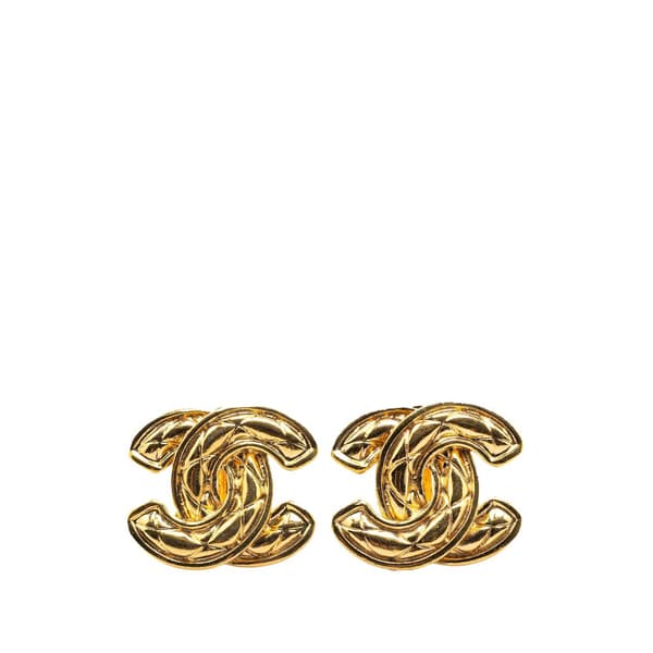 Pre-owned Chanel Gold Plated CC Quilted Clip On Earrings Gold