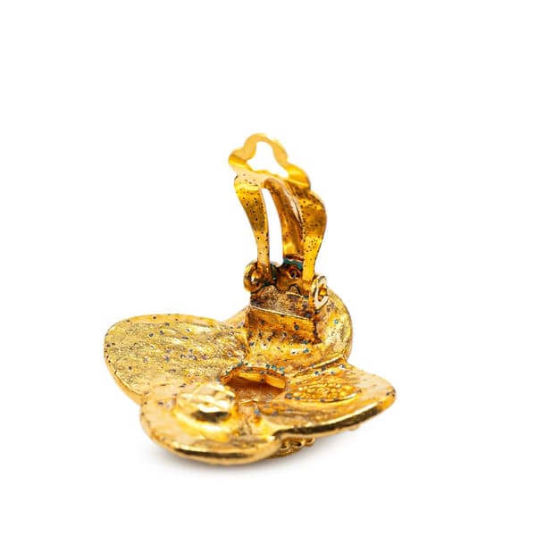 Pre-owned Chanel Gold Plated CC Clover Clip On Earrings Gold