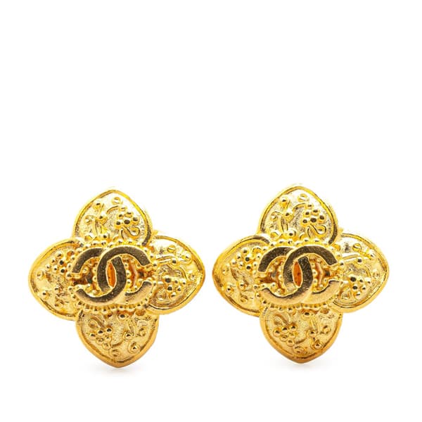 Pre-owned Chanel Gold Plated CC Clover Clip On Earrings Gold