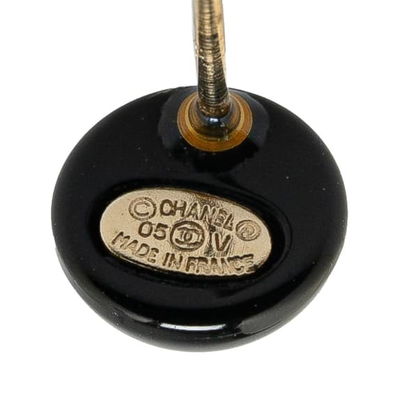 Pre-owned Chanel Resin CC Button Push Back Earrings Black