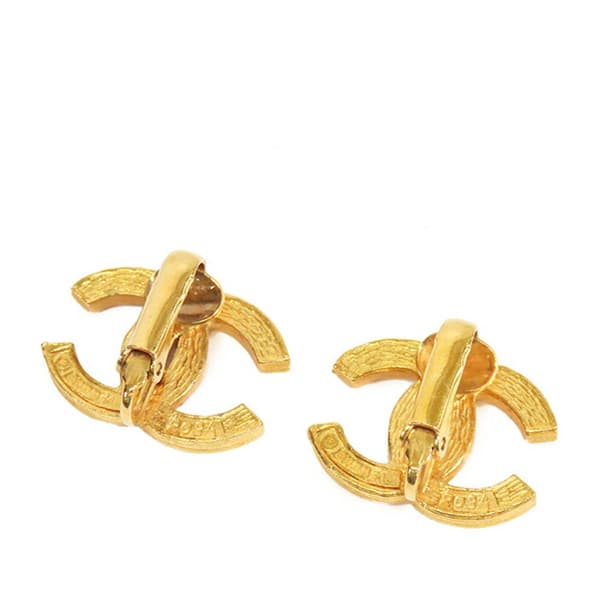 Pre-owned Chanel Gold Plated Rhinestone CC Clip On Earrings Gold