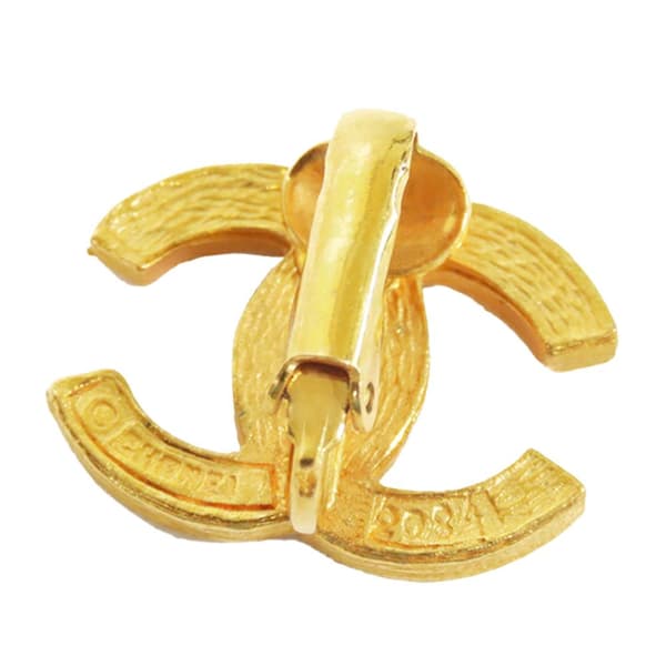 Pre-owned Chanel Gold Plated Rhinestone CC Clip On Earrings Gold