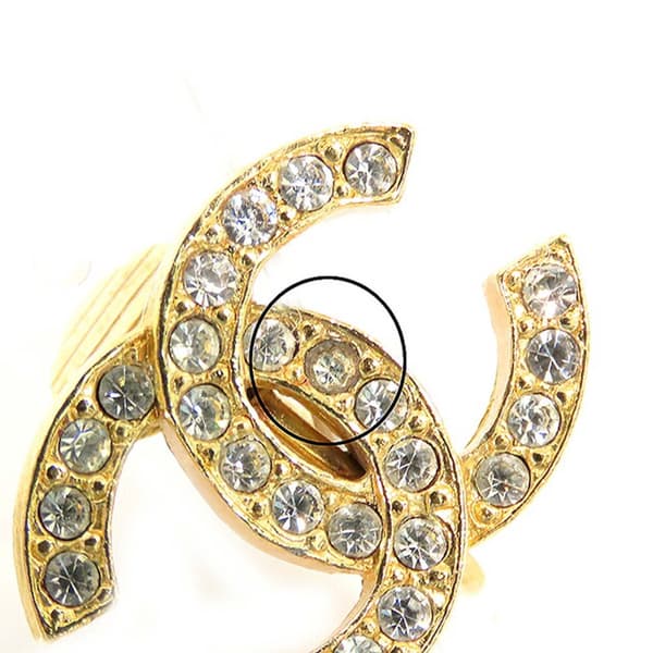 Pre-owned Chanel Gold Plated Rhinestone CC Clip On Earrings Gold