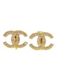 Miniatyrbild 2 av 7: Pre-owned Chanel Gold Plated Rhinestone CC Clip On Earrings Gold
