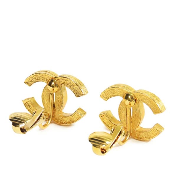 Pre-owned Chanel Gold Plated Rhinestone CC Clip On Earrings Gold