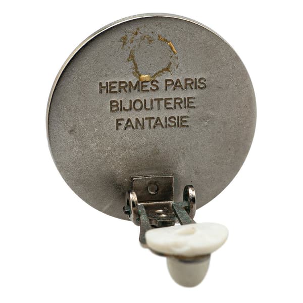 Pre-owned Hermès Palladium Plated Bijouterie Fantaisie Clou De Selle Clip On Earrings Silver