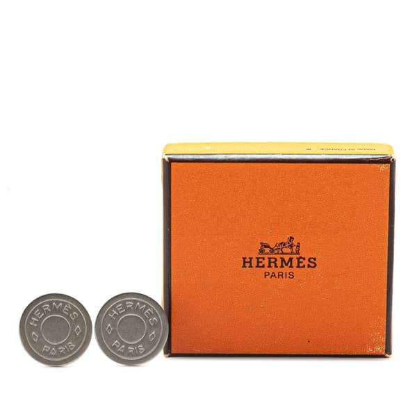 Pre-owned Hermès Palladium Plated Bijouterie Fantaisie Clou De Selle Clip On Earrings Silver