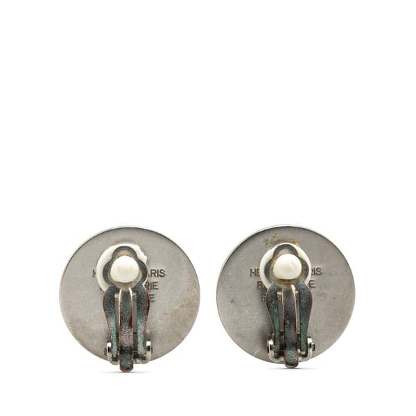 Pre-owned Hermès Palladium Plated Bijouterie Fantaisie Clou De Selle Clip On Earrings Silver