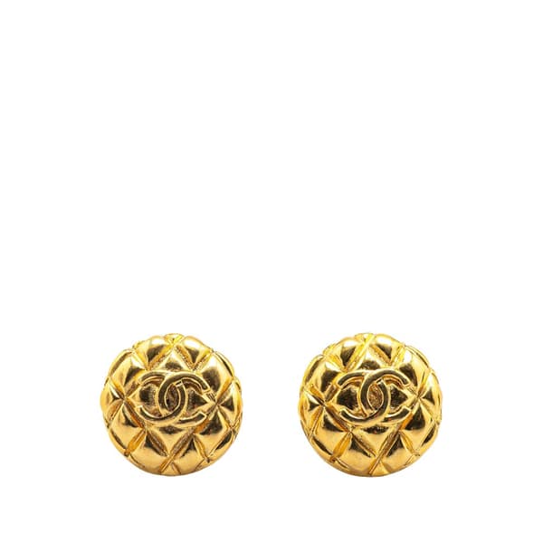 Pre-owned Chanel Gold Plated CC Quilted Round Clip on Earrings Gold