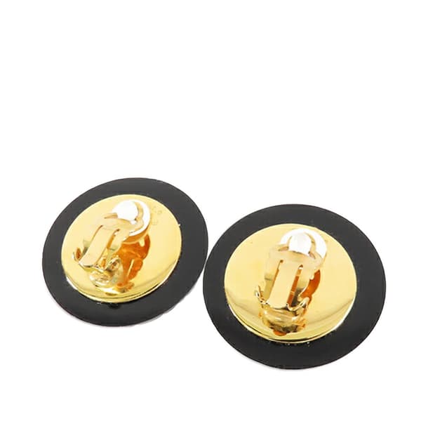 Pre-owned Chanel Resin Quilted CC Button Clip On Earrings Black