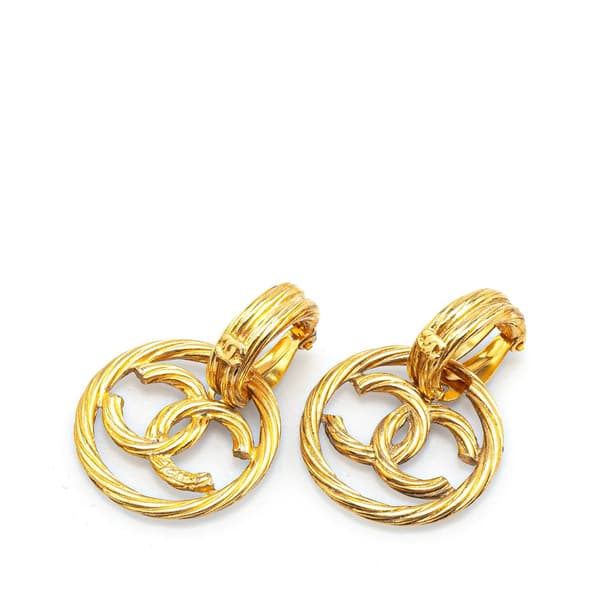 Pre-owned Chanel Gold Plated CC Drop Clip On Earrings Gold