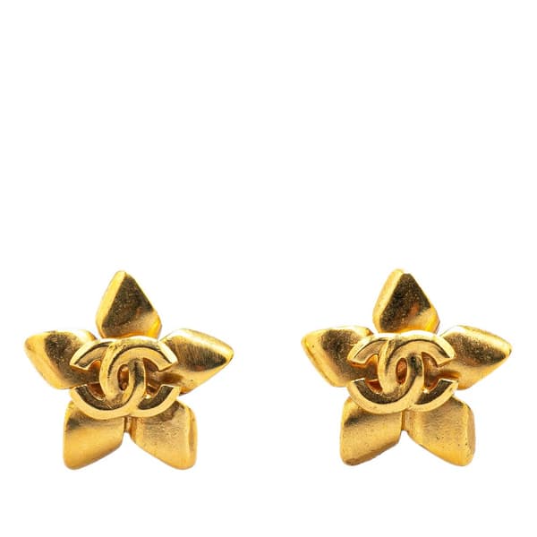 Pre-owned Chanel Gold Plated CC Flower Clip On Earrings Gold