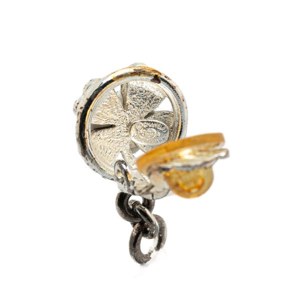 Pre-owned Chanel Silver Clover CC Drop Clip on Earrings Silver