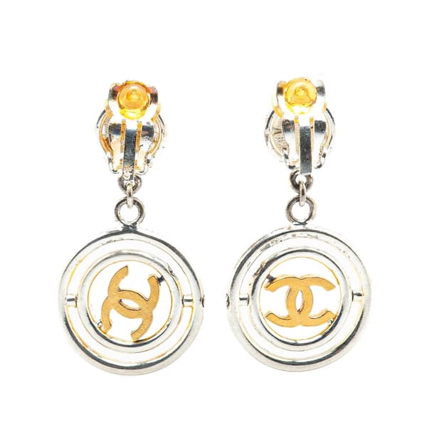 Pre-owned Chanel Silver Clover CC Drop Clip on Earrings Silver