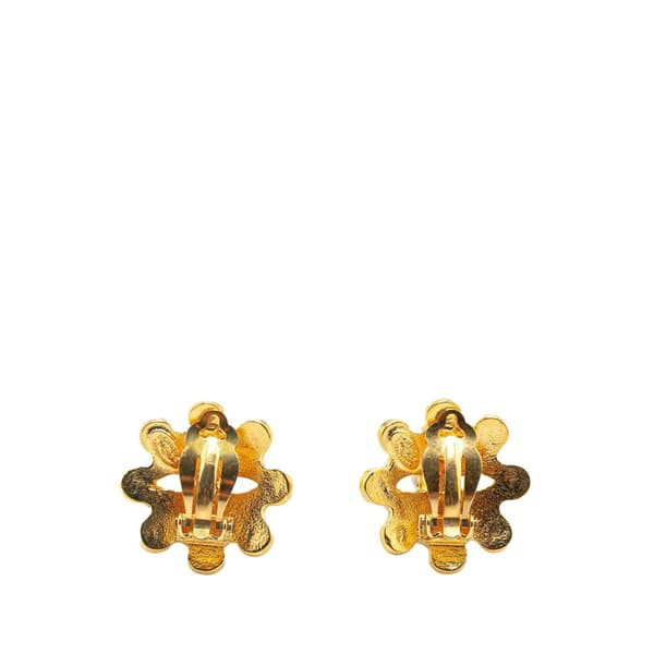 Pre-owned Chanel Gold Plated CC Flower Clip On Earrings Gold