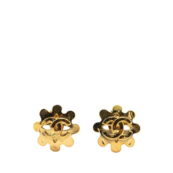 Pre-owned Chanel Gold Plated CC Flower Clip On Earrings Gold