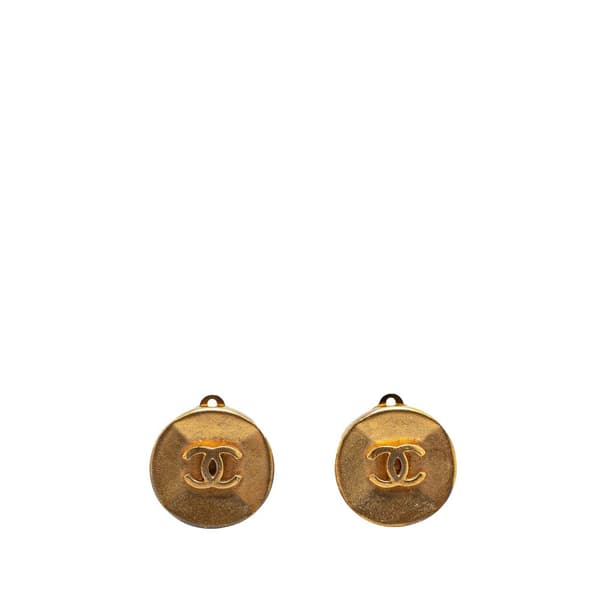 Pre-owned Chanel Gold Tone CC Button Clip On Earrings Gold