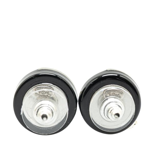 Pre-owned Chanel Silver and Resin CC Button Push Back Earrings Silver