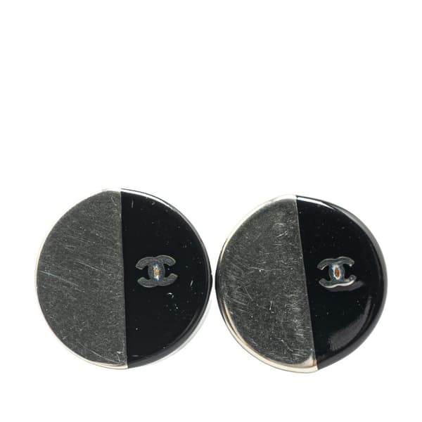 Pre-owned Chanel Silver and Resin CC Button Push Back Earrings Silver