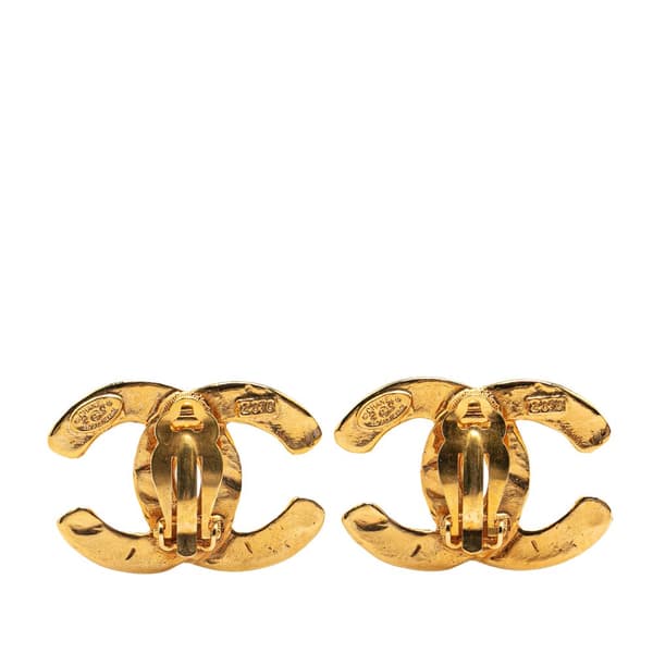 Pre-owned Chanel Gold Plated CC Woven Clip On Earrings Gold