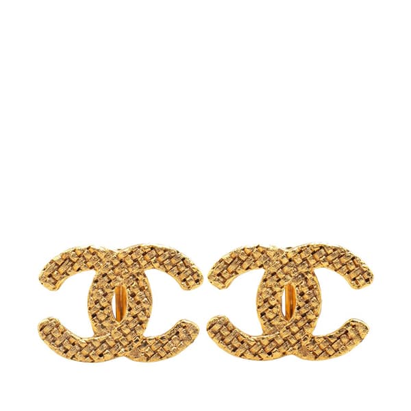 Pre-owned Chanel Gold Plated CC Woven Clip On Earrings Gold