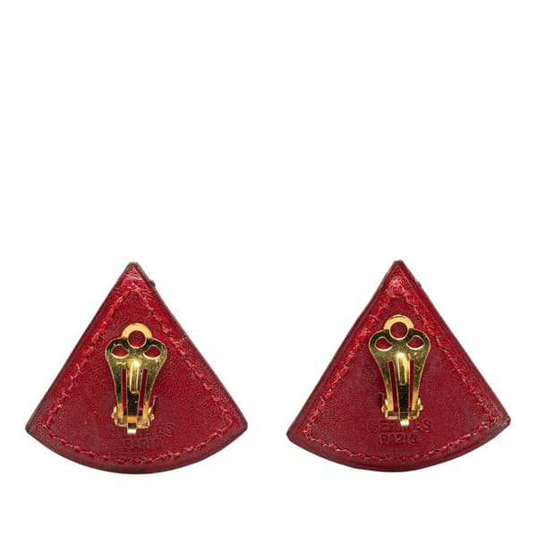 Pre-owned Hermès Triangle Leather Clip on Earrings Red