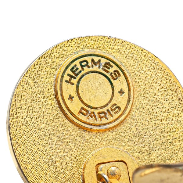 Pre-owned Hermès Gold Plated and Leather Bijouterie Fantaisie Clou De Selle Clip On Earrings Gold