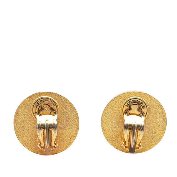 Pre-owned Hermès Gold Plated and Leather Bijouterie Fantaisie Clou De Selle Clip On Earrings Gold