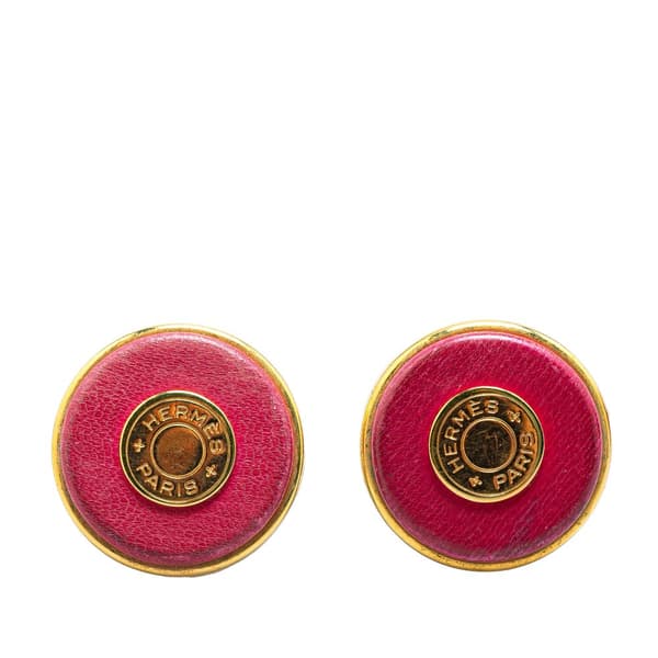 Pre-owned Hermès Gold Plated and Leather Bijouterie Fantaisie Clou De Selle Clip On Earrings Gold