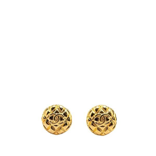 Pre-owned Chanel Gold Plated CC Quilted Clip on Earrings Gold