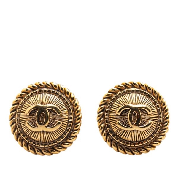 Pre-owned Chanel Gold Plated CC Button Clip on Earrings Gold
