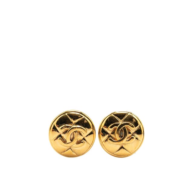 Pre-owned Chanel Gold Plated CC Quilted Round Clip on Earrings Gold