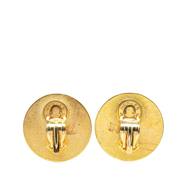 Pre-owned Hermès Gold Plated and Leather Medor Round Clip on Earrings Pink