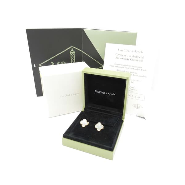 Pre-owned Van Cleef and Arpels 18K Yellow Gold Mother of Pearl Vintage Alhambra Earrings Gold