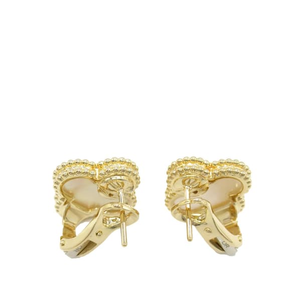 Pre-owned Van Cleef and Arpels 18K Yellow Gold Mother of Pearl Vintage Alhambra Earrings Gold