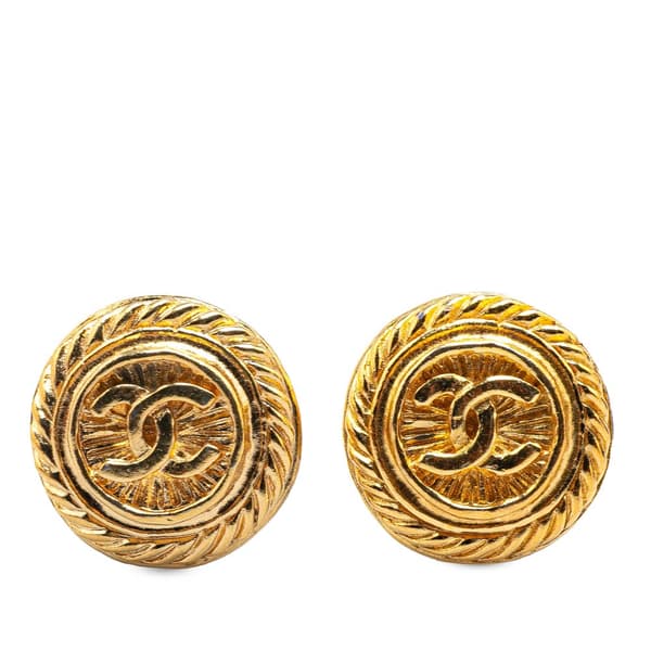 Pre-owned Chanel Gold Plated CC Round Clip On Earrings Gold