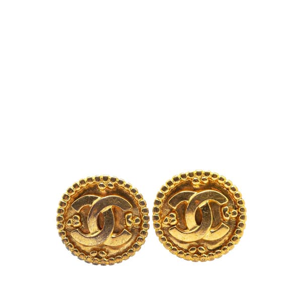 Pre-owned Chanel Gold Plated CC Round Clip On Earrings Gold